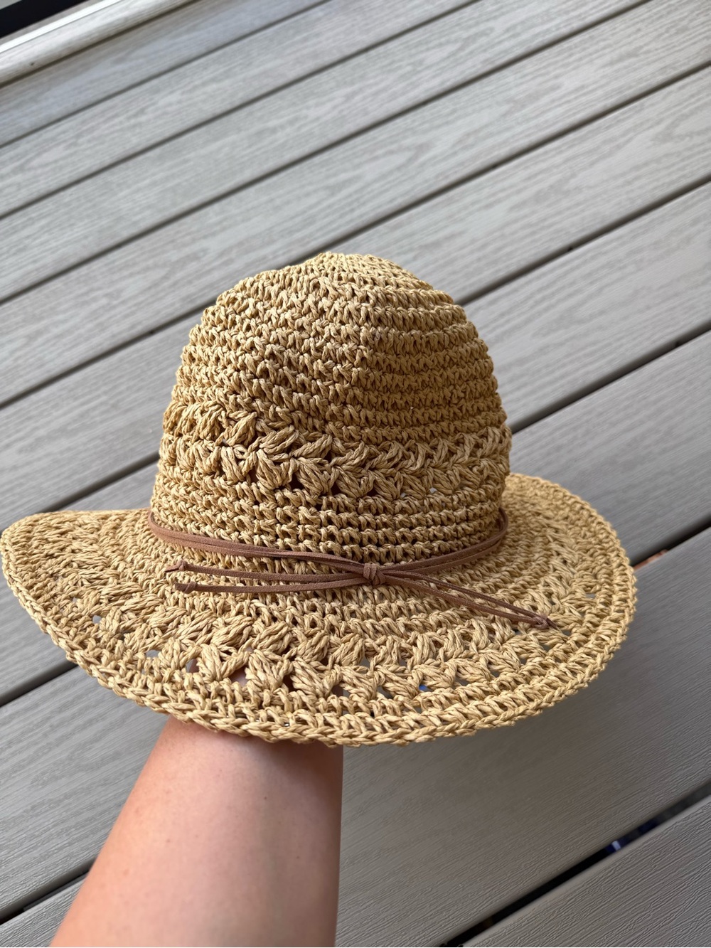 Scala Collezione Crochet Straw Sun Hat Boho Wide Brim One Size